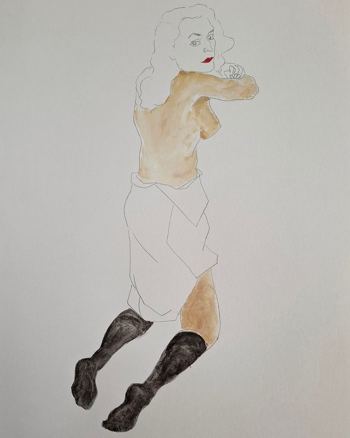 Seated girl with black stockings (Original)