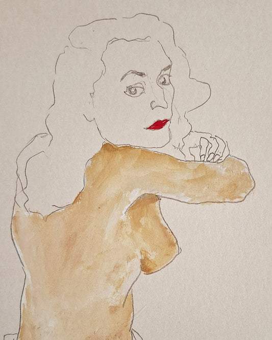 Seated girl with black stockings (Original)