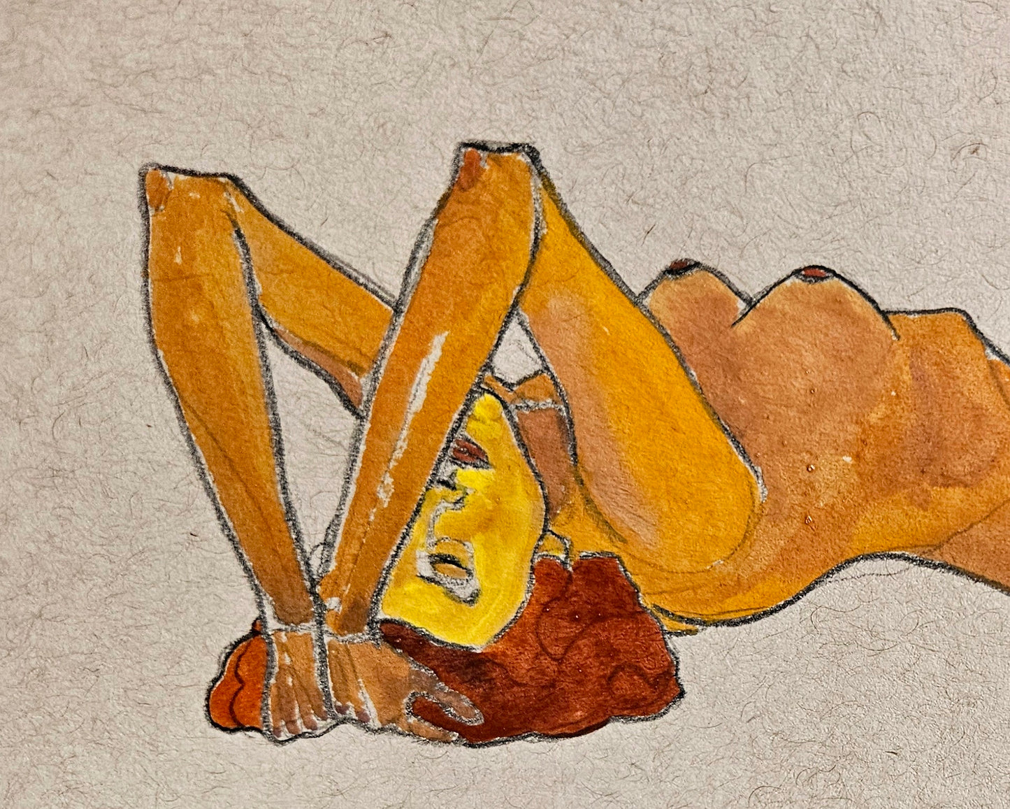 Lying girl bending with purple stockings (Original)