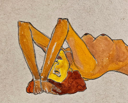 Lying girl bending with purple stockings (Original)