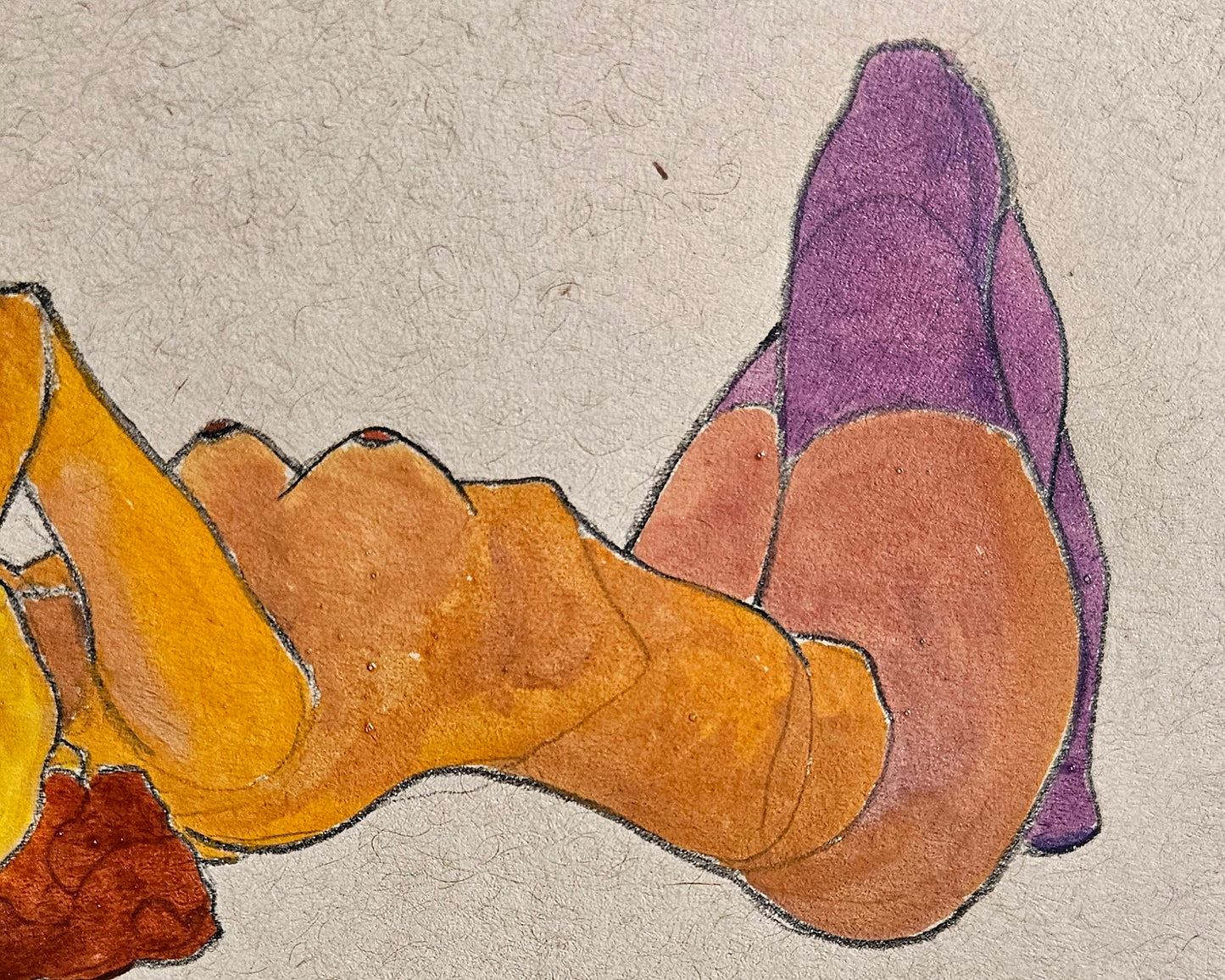 Lying girl bending with purple stockings (Original)