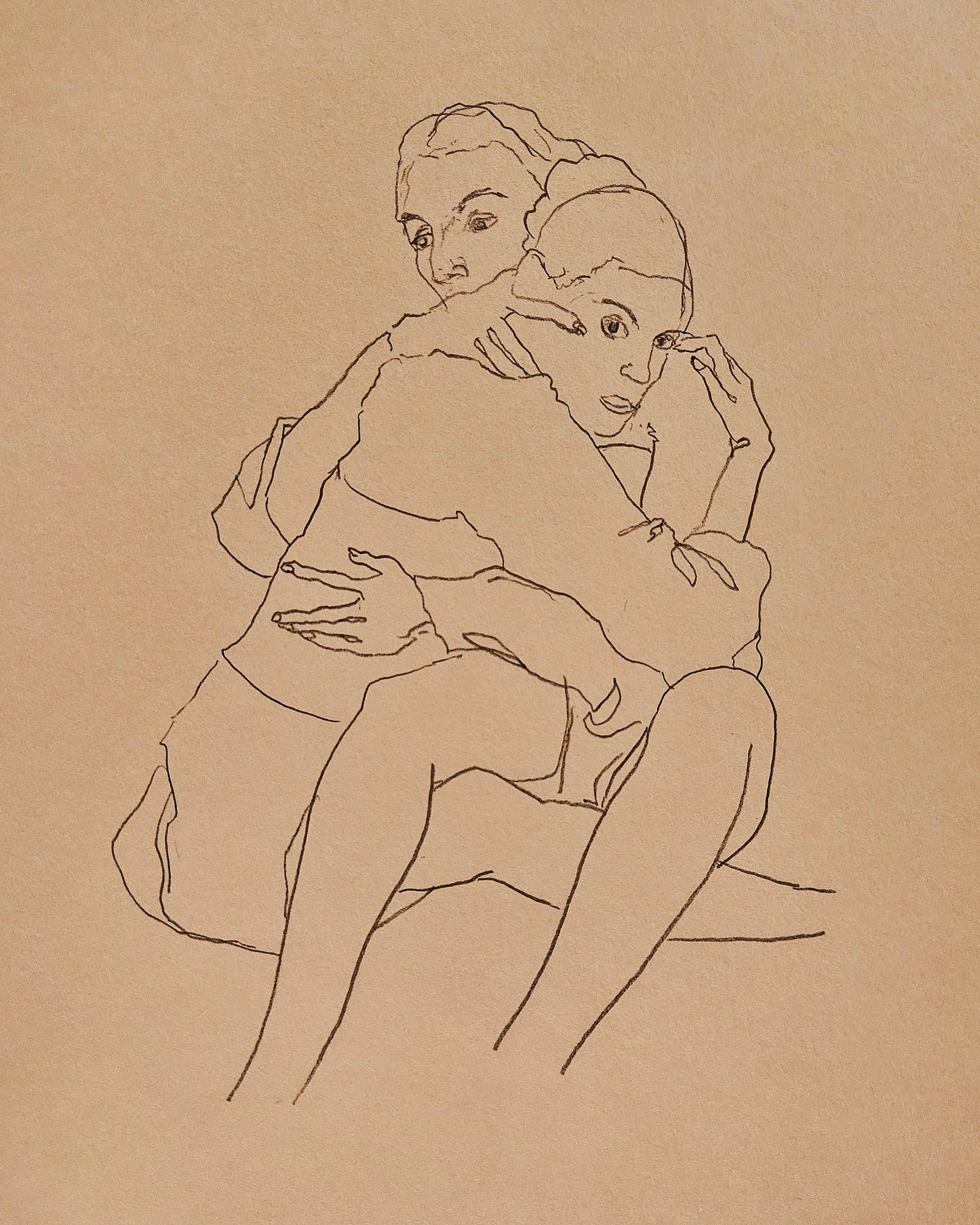 Two girls embracing (Faces of Love, Original)