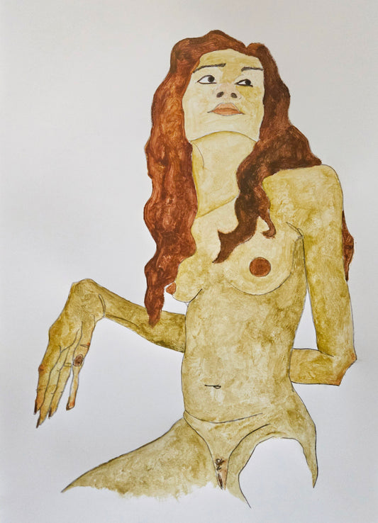 Seated girl with red hair and extended hand (Original)
