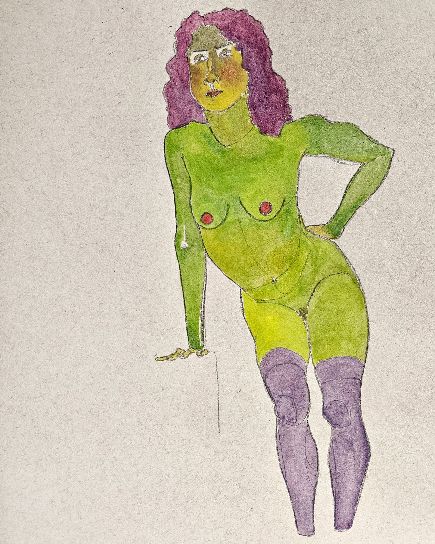 Girl leaning with green skin (Original)